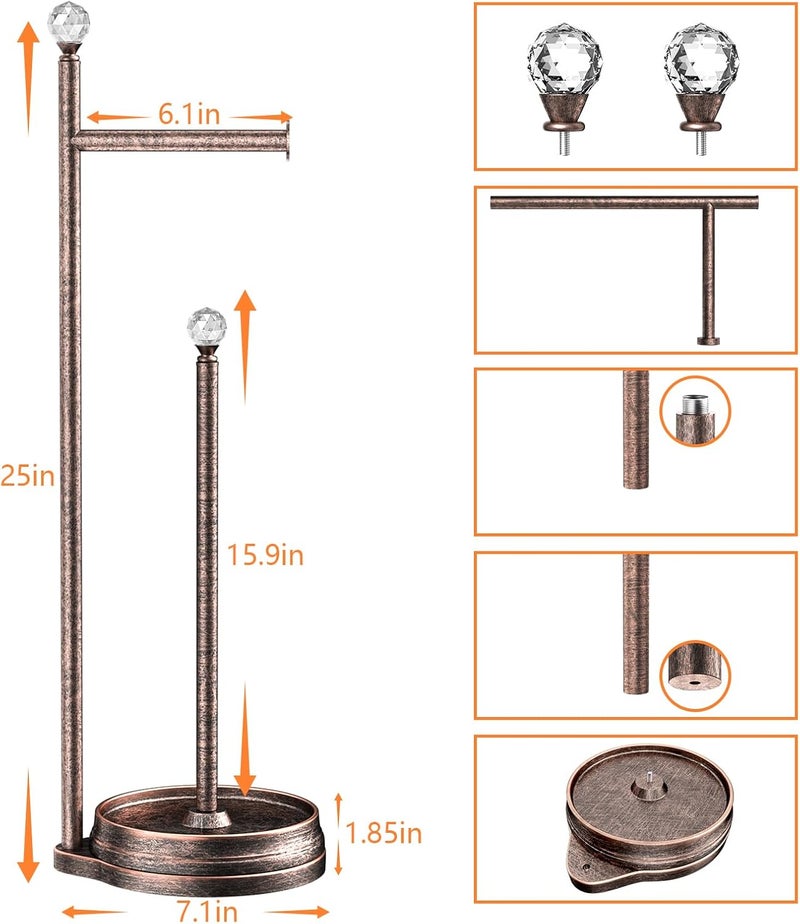 Kasunto Toilet Paper Holder for Bathroom, Heavy Weighted Metal Free Standing Toilet Paper Holder Stand with Crystal Ball, Toilet Paper Roll Stand for Bathroom Accessories (Oil Rubbed Bronze) - Image 1